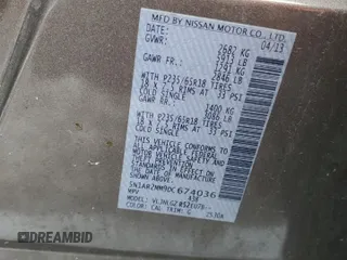 2013 Nissan Pathfinder Platinum with VIN 5N1AR2MM9DC674036, listed as a Copart auction lot 86051544 with 154,805 mi miles and Salvage title. Bid and sale history available at DreamBid. Image 13.