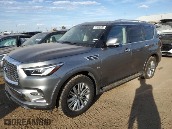2020 Infiniti QX80 LUXE with VIN JN8AZ2NE4L9250677, listed as a Copart auction lot 72859574 with 96,483 mi miles and Salvage Title. Bid and sale history available at carsss.com. Image 1.
