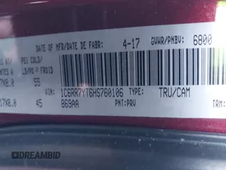 2017 Ram 1500 Rebel with VIN 1C6RR7YT6HS760106, listed as a IAAI auction lot 41671874 with 102,101 mi miles and . Bid and sale history available at DreamBid. Image 9.