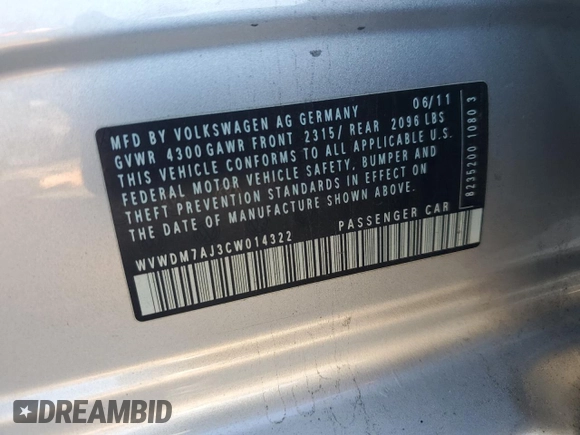 2012 Volkswagen Golf TDI z VIN WVWDM7AJ3CW014322, wystawiony jako Copart lot #49643045 z przebiegiem Nie podano mil oraz Szkoda całkowita • Salvage title. Historia ofert i sprzedaży dostępna na DreamBid. Obrazek 12.