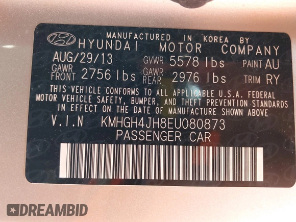 2014 Hyundai Equus Signature with VIN KMHGH4JH8EU080873, listed as a IAAI auction lot 42116898 with Not Provided miles and . Bid and sale history available at DreamBid. Image 9.