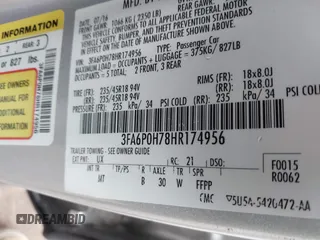 2017 Ford Fusion SE z VIN 3FA6P0H78HR174956, wystawiony jako IAAI lot #41258610 z przebiegiem 70 180 mil mil oraz . Historia ofert i sprzedaży dostępna na DreamBid. Obrazek 9.