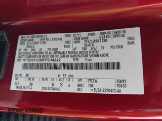 2015 Ford F-150 XL z VIN 1FTEW1CG0FFC14222, wystawiony jako IAAI lot #42338649 z przebiegiem 235 149 mil mil oraz . Historia ofert i sprzedaży dostępna na DreamBid. Obrazek 9.