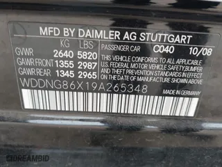 2009 Mercedes-Benz S-Class 5.5L V8 with VIN WDDNG86X19A265348, listed as a IAAI auction lot 41363842 with 126,587 mi miles. Bid and sale history available at carsss.com. Image 9.