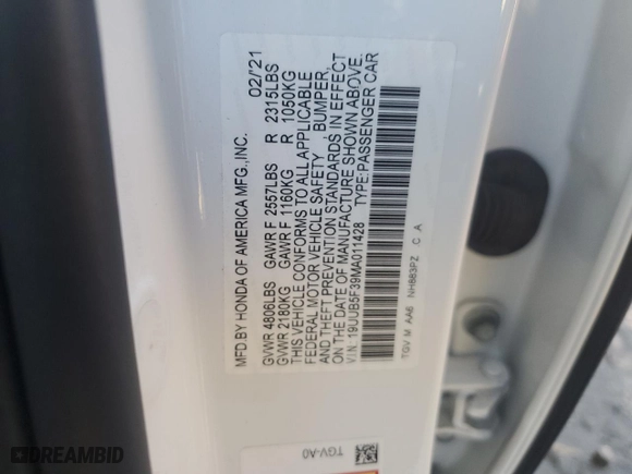 2021 Acura TLX with VIN 19UUB5F39MA011428, listed as a Copart auction lot 89101765 with 0 mi miles and Salvage Title. Bid and sale history available at carsss.com. Image 12.