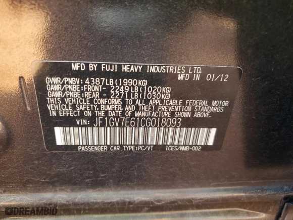 2012 Subaru Impreza Sedan WRX WRX with VIN JF1GV7E61CG018093, listed as a Copart auction lot 46181275 with 87,626 mi miles and Salvage Title. Bid and sale history available at carsss.com. Image 14.