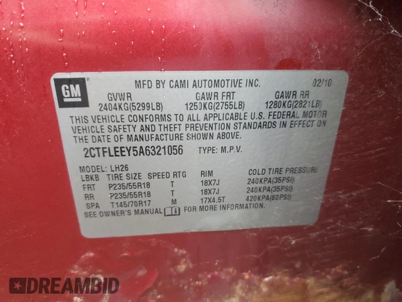 2010 GMC Terrain SLE-2 с VIN 2CTFLEEY5A6321056, выставлен на аукционе Copart как лот 70930444 с пробегом 140 642 миль миль и Чистый • Clean title. История ставок и продаж доступна на DreamBid. Изображение 13.