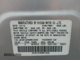2013 Infiniti M with VIN JN1BY1AP8DM512836, listed as a Copart auction lot 59189895 with Not provided miles and Non repairable. Bid and sale history available at DreamBid. Image 12.