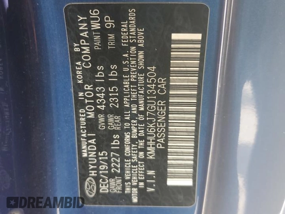2016 Hyundai Genesis Coupe Ultimate with VIN KMHHU6KJ7GU134504, listed as a Copart auction lot 65749075 with 38,967 mi miles and Clean title. Bid and sale history available at DreamBid. Image 12.