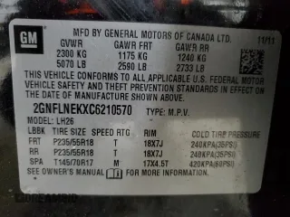 2012 Chevrolet Equinox LT w/2LT with VIN 2GNFLNEKXC6210570, listed as a Copart auction lot 53834255 with 168,435 mi miles and Salvage Title. Bid and sale history available at carsss.com. Image 14.