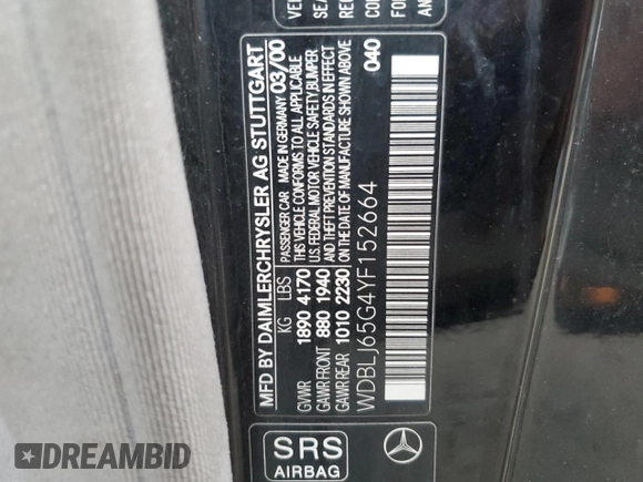 2000 Mercedes-Benz CLK 320/430 with VIN WDBLJ65G4YF152664, listed as a Copart auction lot 76822474 with 108,193 mi miles and Clean Title. Bid and sale history available at DreamBid. Image 12.
