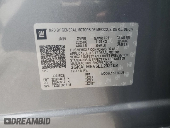 2020 GMC Terrain SLE with VIN 3GKALMEV5LL202108, listed as a Copart auction lot 47255375 with 44,187 mi miles and Salvage Title. Bid and sale history available at carsss.com. Image 14.