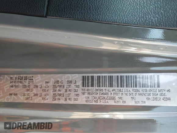 2019 Jeep Wrangler Unlimited Sahara with VIN 1C4HJXEG0KW532685, listed as a Copart auction lot 55503805 with 67,108 mi miles and Salvage title. Bid and sale history available at DreamBid. Image 13.