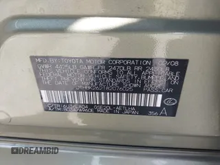 2008 Lexus IS 250 with VIN JTHBK262182076025, listed as a IAAI auction lot 42465633 with Not provided miles and . Bid and sale history available at DreamBid. Image 9.