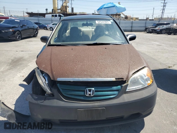 2001 Honda Civic LX with VIN 2HGES16501H606650, listed as a Copart auction lot 52537465 with 199,341 mi miles and Salvage Title. Bid and sale history available at carsss.com. Image 5.
