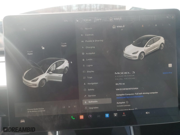 2019 Tesla Model 3 Long Range with VIN 5YJ3E1EB1KF513454, listed as a Copart auction lot 47995005 with 83,713 mi miles and Clean Title. Bid and sale history available at carsss.com. Image 9.
