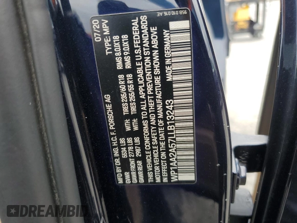 2020 Porsche Macan z VIN WP1AA2A57LLB13243, wystawiony jako Copart lot #53845065 z przebiegiem 42 019 mil mil oraz Szkoda całkowita • Salvage title. Historia ofert i sprzedaży dostępna na DreamBid. Obrazek 13.