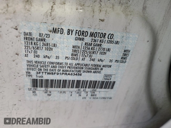 2023 Ford Maverick XL z VIN 3FTTW8F91PRA63456, wystawiony jako Copart lot #56873135 z przebiegiem Nie podano mil oraz Szkoda całkowita • Salvage title. Historia ofert i sprzedaży dostępna na DreamBid. Obrazek 13.
