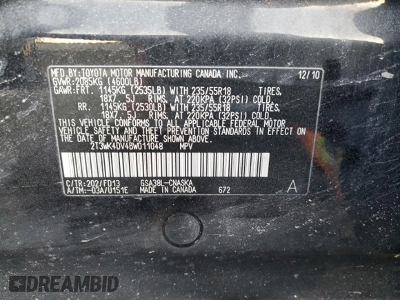 2011 Toyota RAV4 Sport z VIN 2T3WK4DV4BW011048, wystawiony jako Copart lot #85466214 z przebiegiem 187 645 mil mil oraz Szkoda całkowita • Salvage title. Historia ofert i sprzedaży dostępna na DreamBid. Obrazek 13.