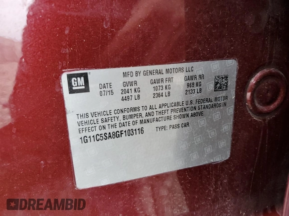 2016 Chevrolet Malibu Limited LT with VIN 1G11C5SA8GF103116, listed as a Copart auction lot 72435794 with 73,312 mi miles and Salvage Title. Bid and sale history available at carsss.com. Image 13.
