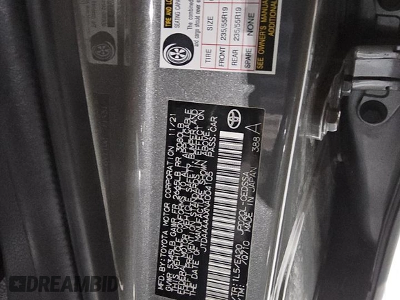 2022 Toyota Mirai XLE with VIN JTDAAAAAXNA004105, listed as a Copart auction lot 48288895 with 37,111 mi miles and Clean title. Bid and sale history available at DreamBid. Image 12.