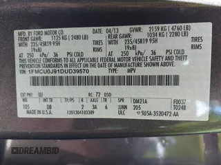2013 Ford Escape Titanium с VIN 1FMCU0J91DUD39570, выставлен на аукционе IAAI как лот 42014892 с пробегом 55 184 миль миль и . История ставок и продаж доступна на DreamBid. Изображение 9.