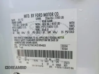 2012 Ford F-150 XL with VIN 1FTFW1ET8CKD35422, listed as a IAAI auction lot 42060261 with 177,393 mi miles and . Bid and sale history available at DreamBid. Image 9.