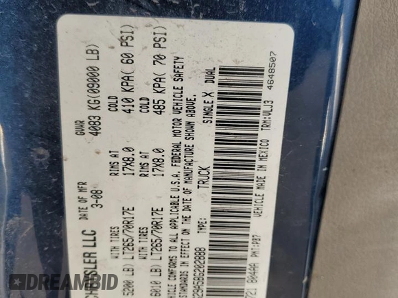 2008 Dodge Ram 2500 Laramie with VIN 3D3KS29A58G202888, listed as a Copart auction lot 80316834 with 213,528 mi miles and Salvage Title. Bid and sale history available at carsss.com. Image 14.