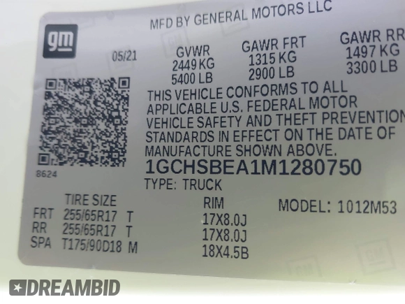 2021 Chevrolet Colorado 2WD Work Truck with VIN 1GCHSBEA1M1280750, listed as a IAAI auction lot 42539883 with 163,224 mi miles and . Bid and sale history available at DreamBid. Image 9.