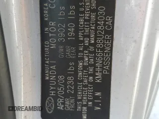 2008 Hyundai Tiburon GT z VIN KMHHN66F88U284030, wystawiony jako Copart lot #53251315 z przebiegiem Nie podano mil oraz Szkody całkowita. Historia ofert i sprzedaży dostępna na DreamBid. Obrazek 13.