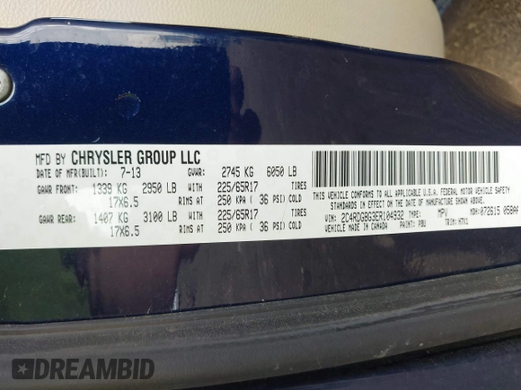 2014 Dodge Grand Caravan American Value with VIN 2C4RDGBG3ER104932, listed as a IAAI auction lot 42126784 with 171,206 mi miles and . Bid and sale history available at DreamBid. Image 9.