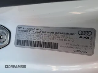 2012 Audi A5 Premium z VIN WAUCFAFH3CN007334, wystawiony jako Copart lot #73822404 z przebiegiem 51 916 mil mil oraz Szkoda całkowita • Salvage title. Historia ofert i sprzedaży dostępna na DreamBid. Obrazek 13.