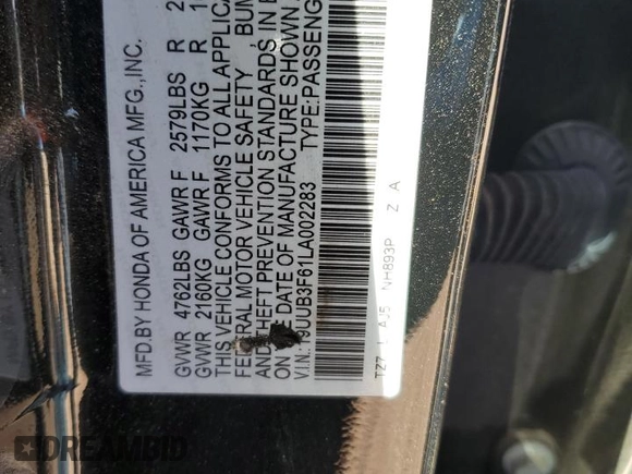 2020 Acura TLX w/A-Spec Pkg with VIN 19UUB3F61LA002283, listed as a Copart auction lot 49169465 with 39,176 mi miles and Salvage Title. Bid and sale history available at carsss.com. Image 13.