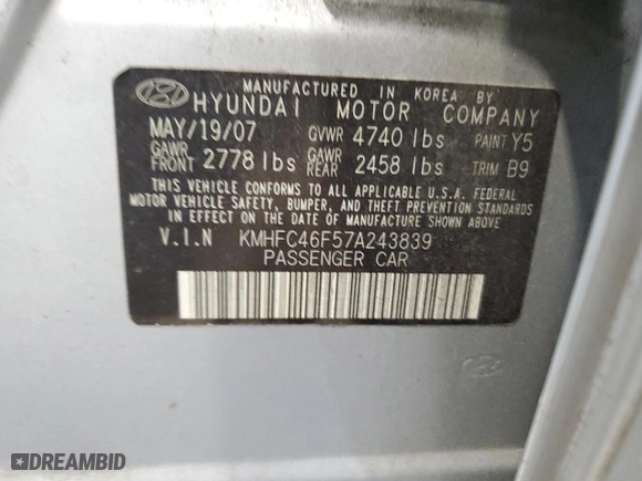 2007 Hyundai Azera SE with VIN KMHFC46F57A243839, listed as a Copart auction lot 47177895 with 271,350 mi miles and Salvage Title. Bid and sale history available at carsss.com. Image 14.