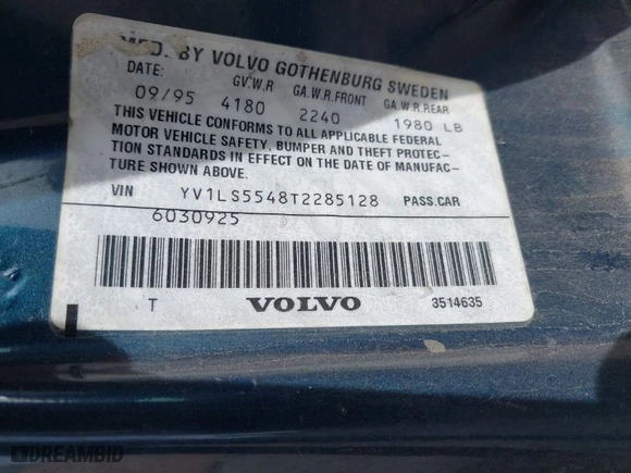 1996 Volvo S70 with VIN YV1LS5548T2285128, listed as a IAAI auction lot 41754769 with 109,101 mi miles. Bid and sale history available at carsss.com. Image 9.