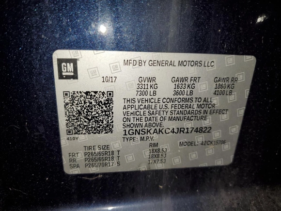 2018 Chevrolet Tahoe LS with VIN 1GNSKAKC4JR174822, listed as a Copart auction lot 84899174 with 41,641 mi miles and Clean Title. Bid and sale history available at carsss.com. Image 13.