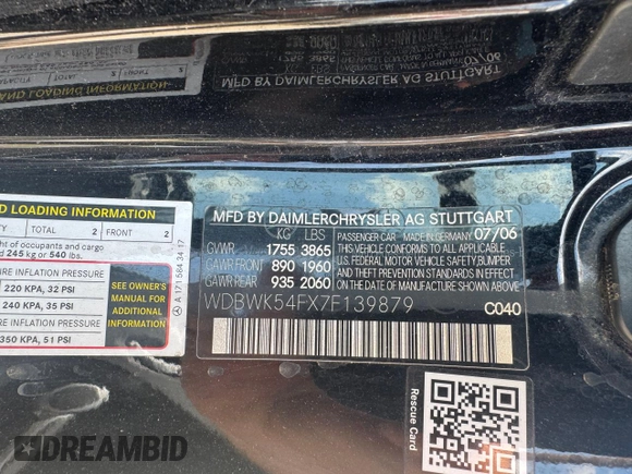 2007 Mercedes-Benz SLK 280 с VIN WDBWK54FX7F139879, выставлен на аукционе Copart как лот 57631725 с пробегом 211 138 миль миль и Чистый • Clean title. История ставок и продаж доступна на DreamBid. Изображение 10.