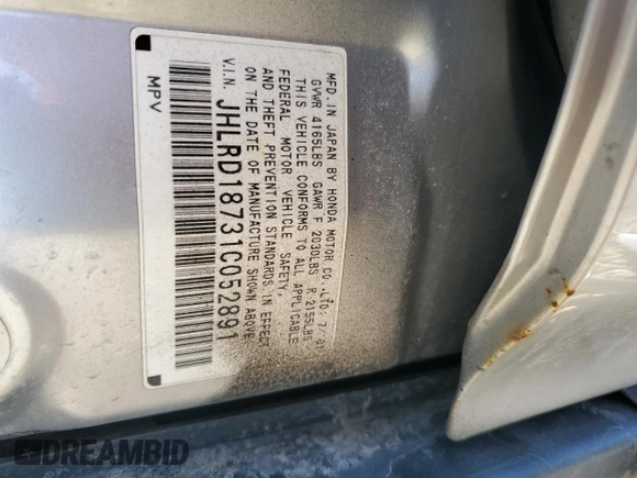 2001 Honda CR-V SE with VIN JHLRD18731C052891, listed as a Copart auction lot 47385895 with 122,108 mi miles and Salvage Title. Bid and sale history available at carsss.com. Image 16.