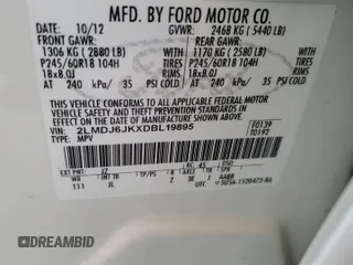 2013 Lincoln MKX z VIN 2LMDJ6JKXDBL19895, wystawiony jako Copart lot #51623655 z przebiegiem 245 542 mil mil oraz Szkoda całkowita • Salvage title. Historia ofert i sprzedaży dostępna na DreamBid. Obrazek 12.