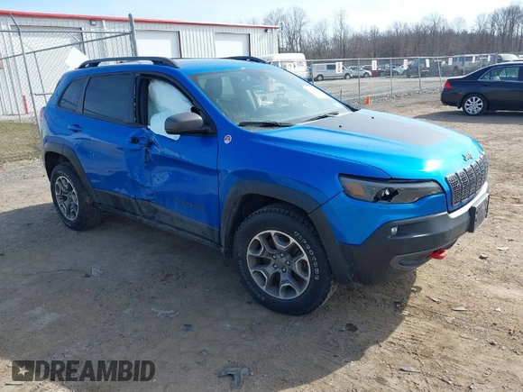 2021 Jeep Cherokee Trailhawk with VIN 1C4PJMBX4MD222987, listed as a IAAI auction lot 41771808 with 52,533 mi miles and . Bid and sale history available at DreamBid. Image 1.