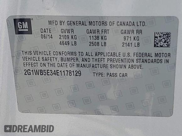 2014 Chevrolet Impala LT with VIN 2G1WB5E34E1178129, listed as a IAAI auction lot 42602823 with 132,713 mi miles and . Bid and sale history available at DreamBid. Image 9.