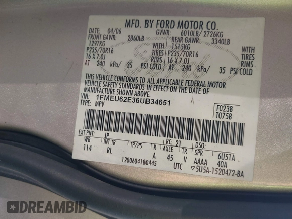 2006 Ford Explorer XLS with VIN 1FMEU62E36UB34651, listed as a IAAI auction lot 41659061 with 160,302 mi miles. Bid and sale history available at carsss.com. Image 9.