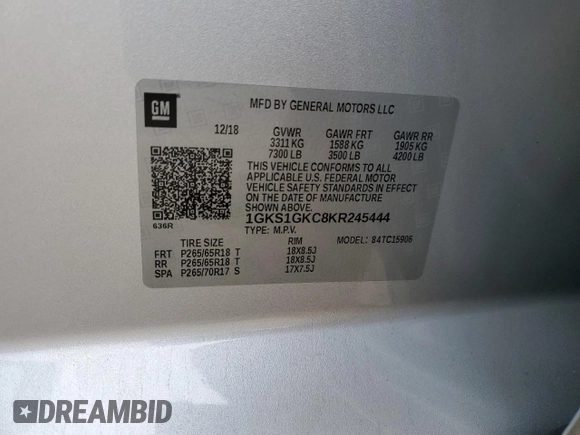 2019 GMC Yukon XL SLT z VIN 1GKS1GKC8KR245444, wystawiony jako Copart lot #55600905 z przebiegiem 106 345 mil mil oraz Szkoda całkowita • Salvage title. Historia ofert i sprzedaży dostępna na DreamBid. Obrazek 13.