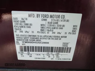 2018 Ford Explorer XLT with VIN 1FM5K8DH5JGC20690, listed as a IAAI auction lot 42412146 with 76,947 mi miles and . Bid and sale history available at DreamBid. Image 9.