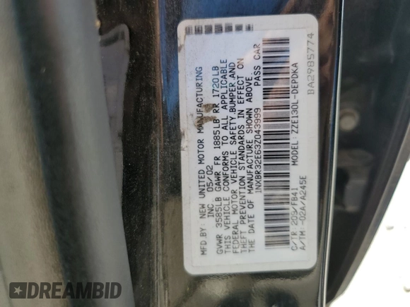 2003 Toyota Corolla CE with VIN 1NXBR32E63Z043999, listed as a Copart auction lot 54372535 with 159,933 mi miles and Salvage Title. Bid and sale history available at DreamBid. Image 12.