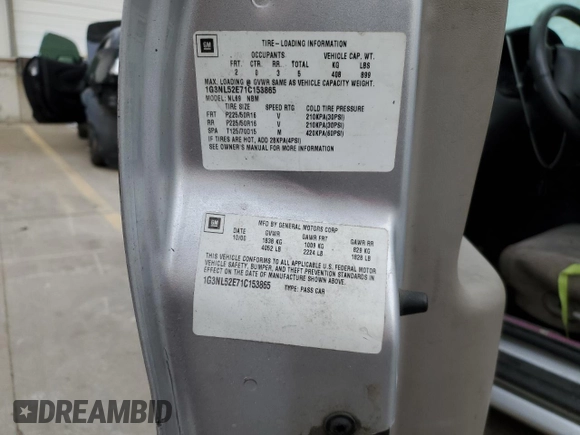 2001 Oldsmobile Alero GL2 with VIN 1G3NL52E71C153865, listed as a Copart auction lot 43204705 with Not Provided miles and Salvage Title. Bid and sale history available at DreamBid. Image 13.