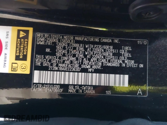 2014 Lexus RX 350 with VIN 2T2BK1BAXEC236307, listed as a IAAI auction lot 40953917 with 24,810 mi miles and . Bid and sale history available at DreamBid. Image 9.