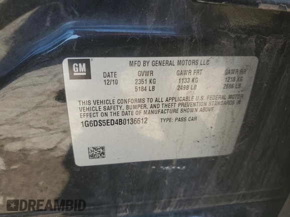 2011 Cadillac CTS Premium with VIN 1G6DS5ED4B0136612, listed as a Copart auction lot 63264925 with 199,928 mi miles and Salvage title. Bid and sale history available at DreamBid. Image 12.