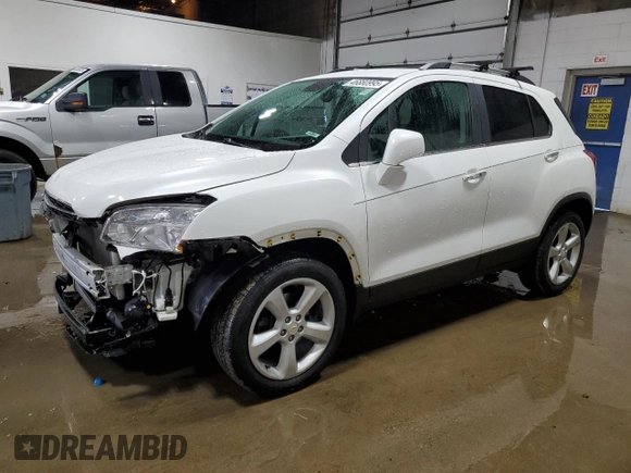 2016 Chevrolet Trax LTZ with VIN KL7CJRSB2GB525473, listed as a Copart auction lot 46880995 with 102,453 mi miles and Salvage Title. Bid and sale history available at carsss.com. Image 1.