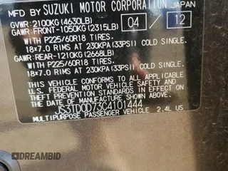 2012 Suzuki Grand Vitara Limited z VIN JS3TD0D73C4101444, wystawiony jako Copart lot #72787824 z przebiegiem 51 055 mil mil oraz Czysty tytuł • Clean title. Historia ofert i sprzedaży dostępna na DreamBid. Obrazek 13.